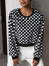 Plaid Round Neck Long Sleeve Sweatshirt Black OutfitFlow